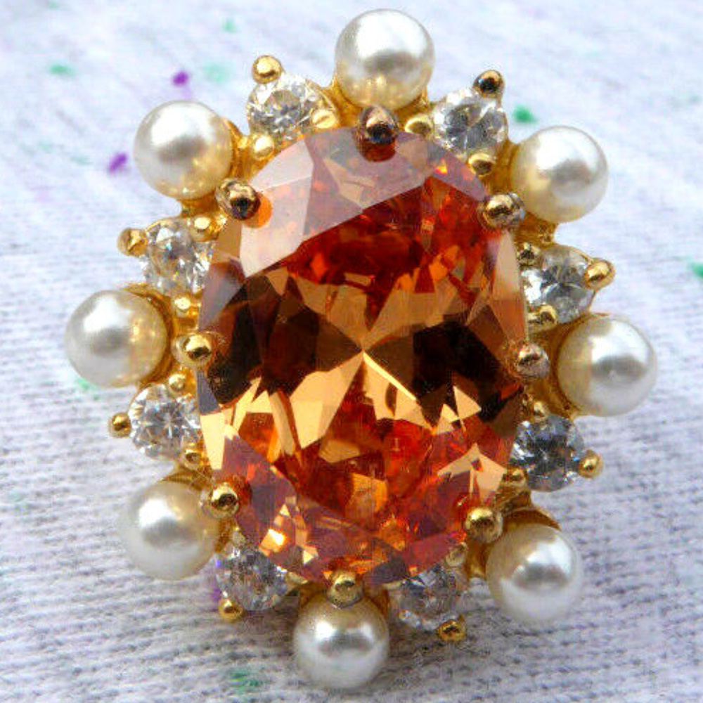 gold 925 sterling silver orange pearl ring 6 6.1